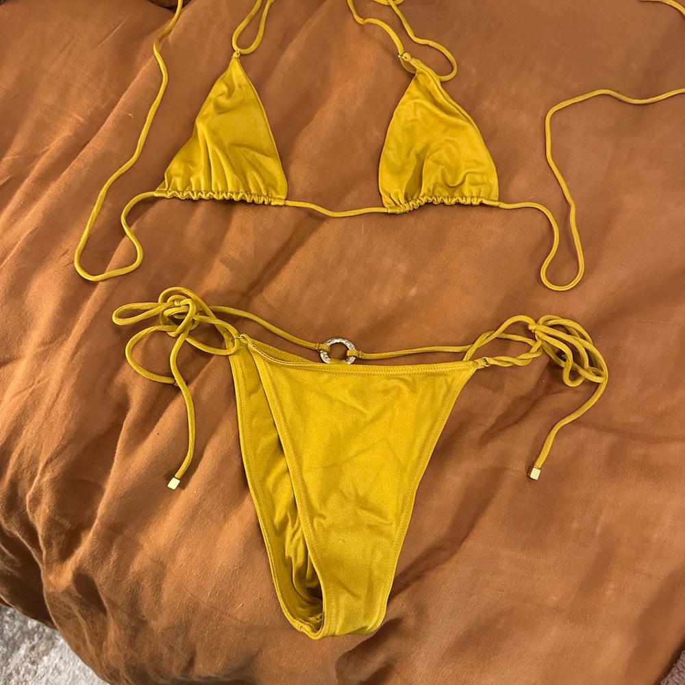 Mustard Yellow Bikini Set with Adjustable Ties